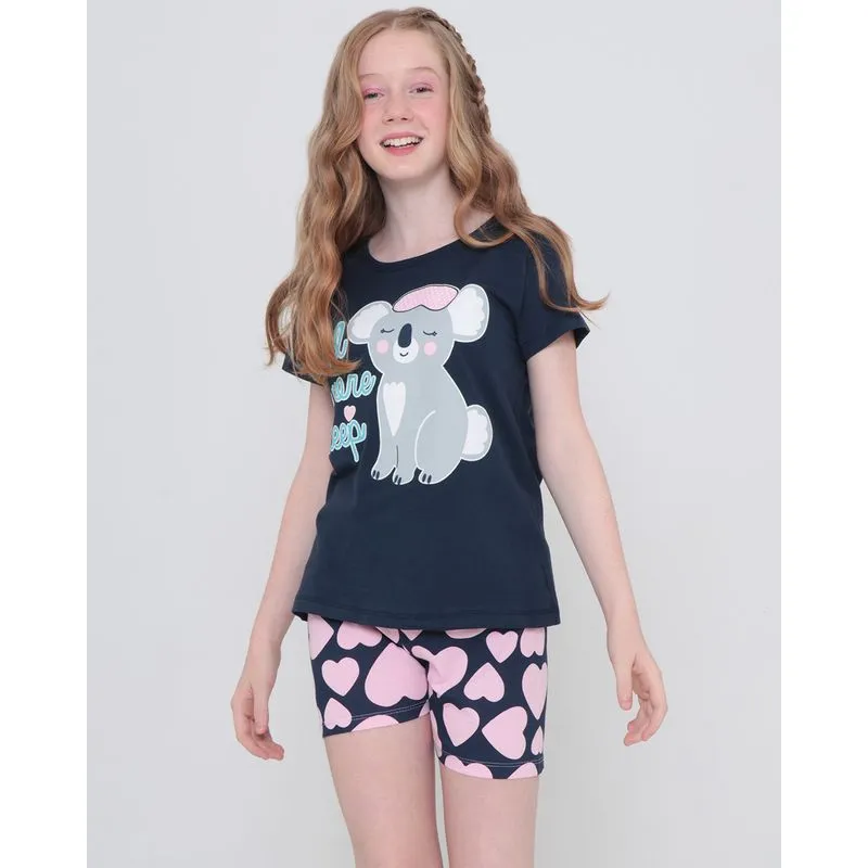 Pijama Juvenil Curto Estampado Azul Marinho 14