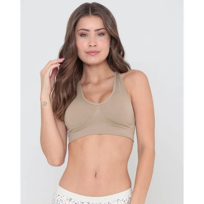 Sutiã Feminino Top Nadador Bojo Removível Bege GG