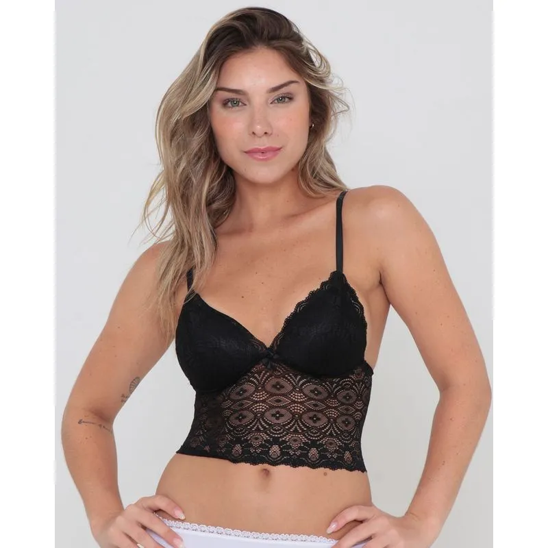 Sutiã Top Renda Com Bojo Triangulo Preto 44