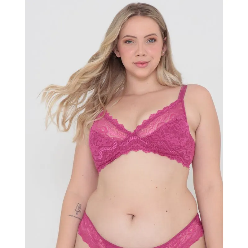 Sutiã Plus Size Feminino Sem Bojo Rendado Rosa 48