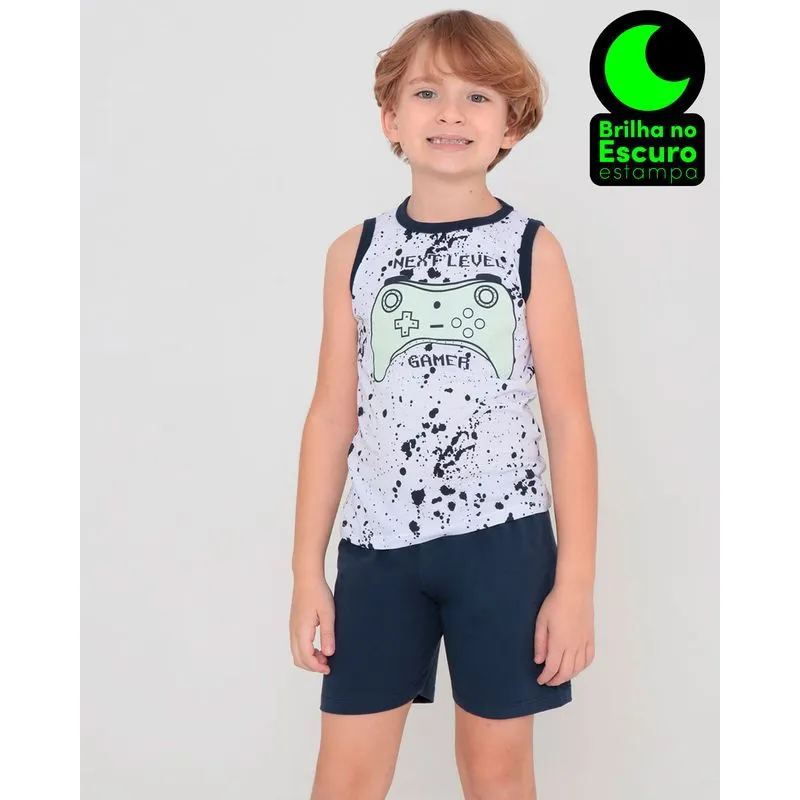 Pijama Infantil Regata Estampa Game Branca 8