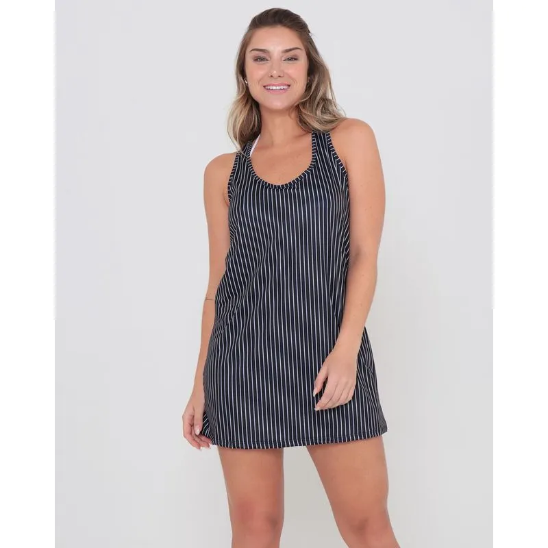 Saída de Praia Vestido Regata Listrado Preto P