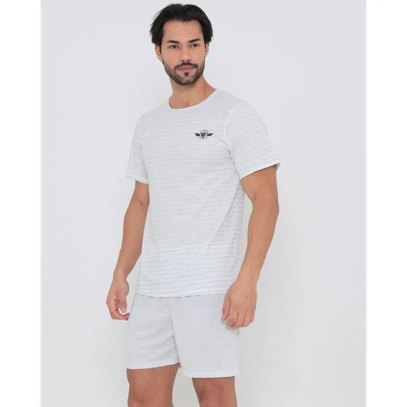 Pijama Masculino Curto Estampa Listrada Cinza Claro P