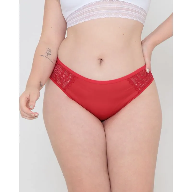 Calcinha Plus Size Alta Detalhe Renda Vermelha 52