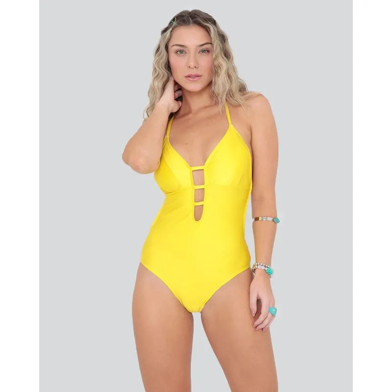 Maiô Com Bojo Decote Cavado Amarelo Claro G