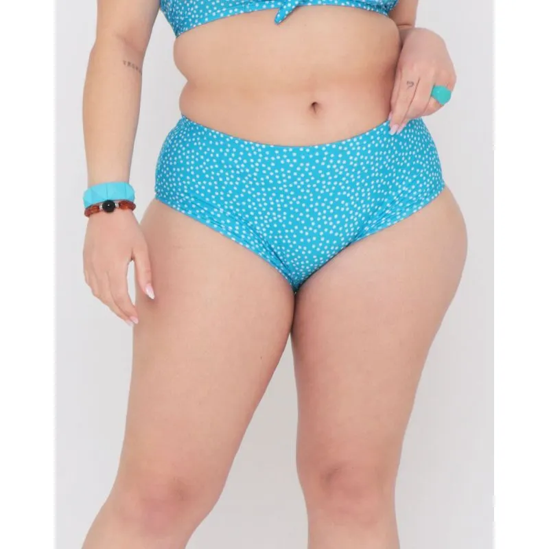 Biquíni Plus Size Avulso Calcinha Alta Poá Azul Claro 50
