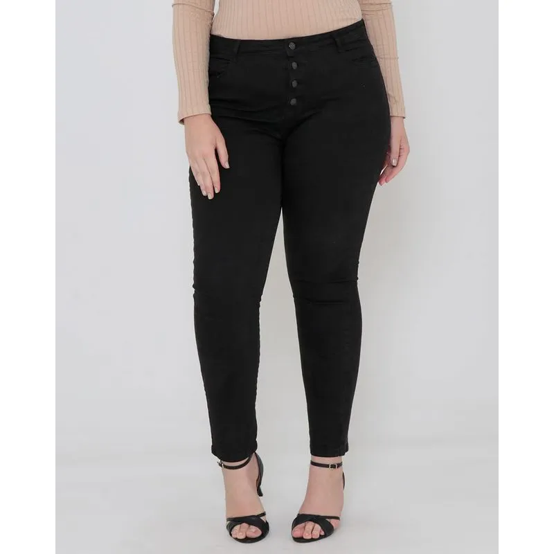Calça Jeans Feminino Skinny Com Botões Preta 44
