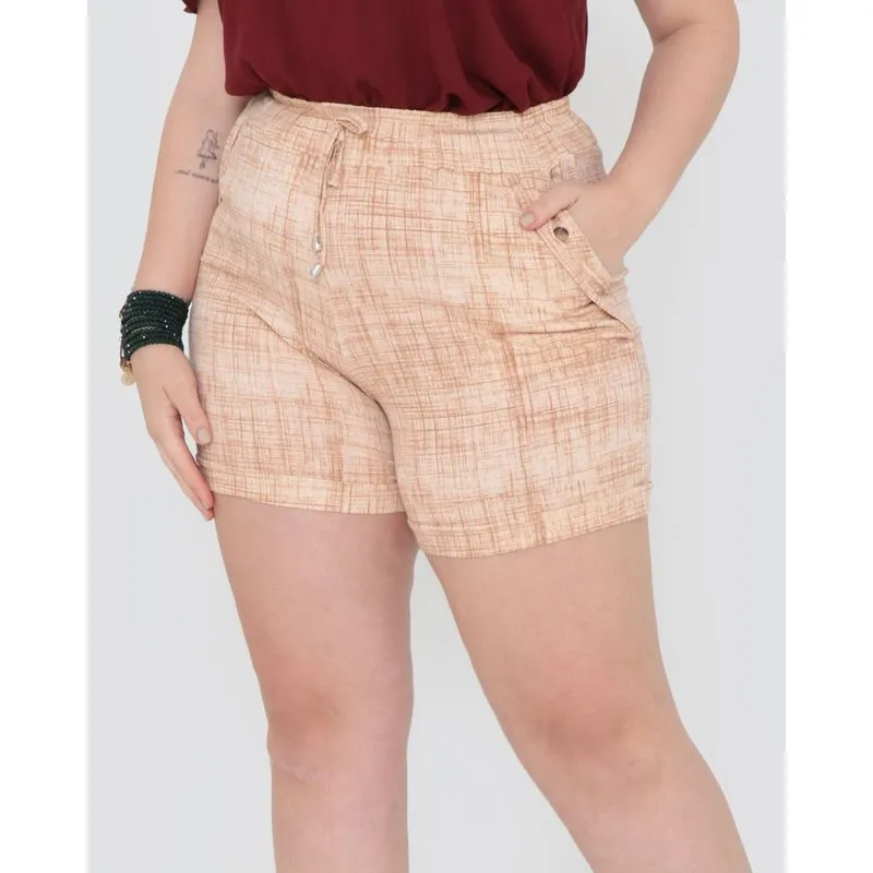 Short Plus Size Elástico Malha Estampado Bege G3