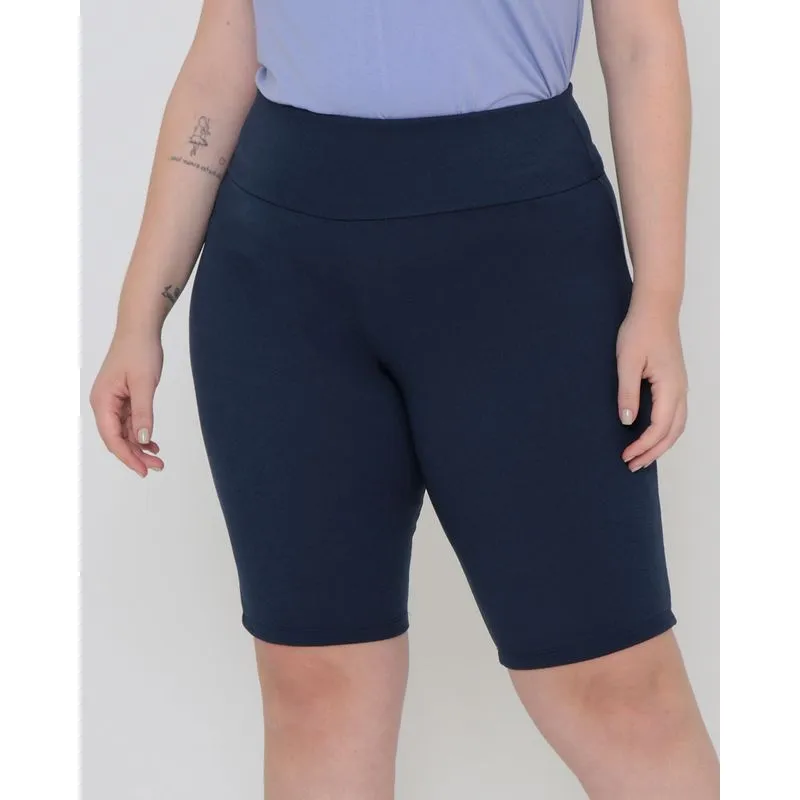 Bermuda Feminina Plus Size Malha Lisa Azul Marinho G2
