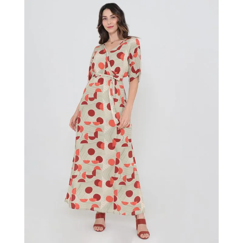 Vestido Longo Viscose Faixa Estampado Listras Verde P