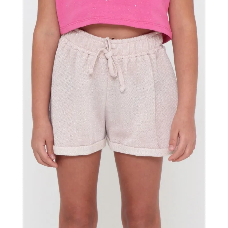 Short Infantil Lurex Barra Dobrada Moletinho Rosê 10