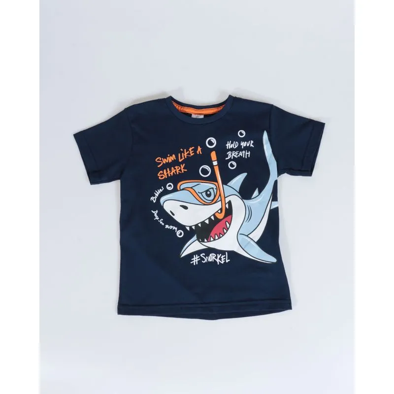 Camiseta Bebê Manga Curta Estampa Tubarão Azul Marinho 3