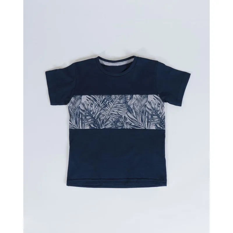 Camiseta Bebê Manga Curta Estampa Floral Azul Marinho 1