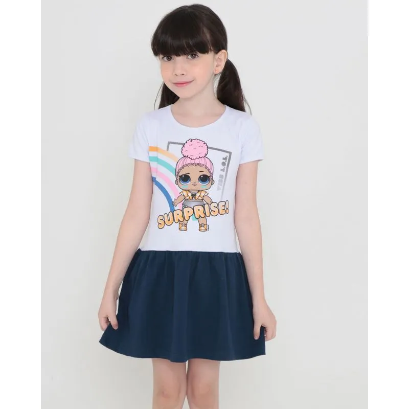 Vestido Infantil Estampa LOL Branco e Marinho 4
