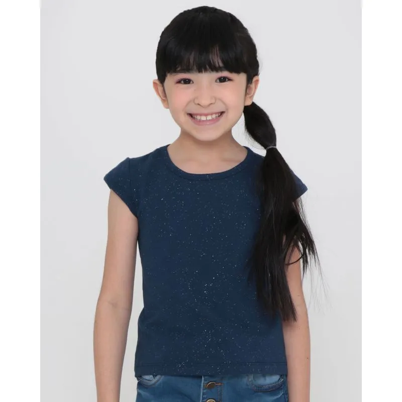 Blusa Infantil Com Glitter Azul Marinho 6