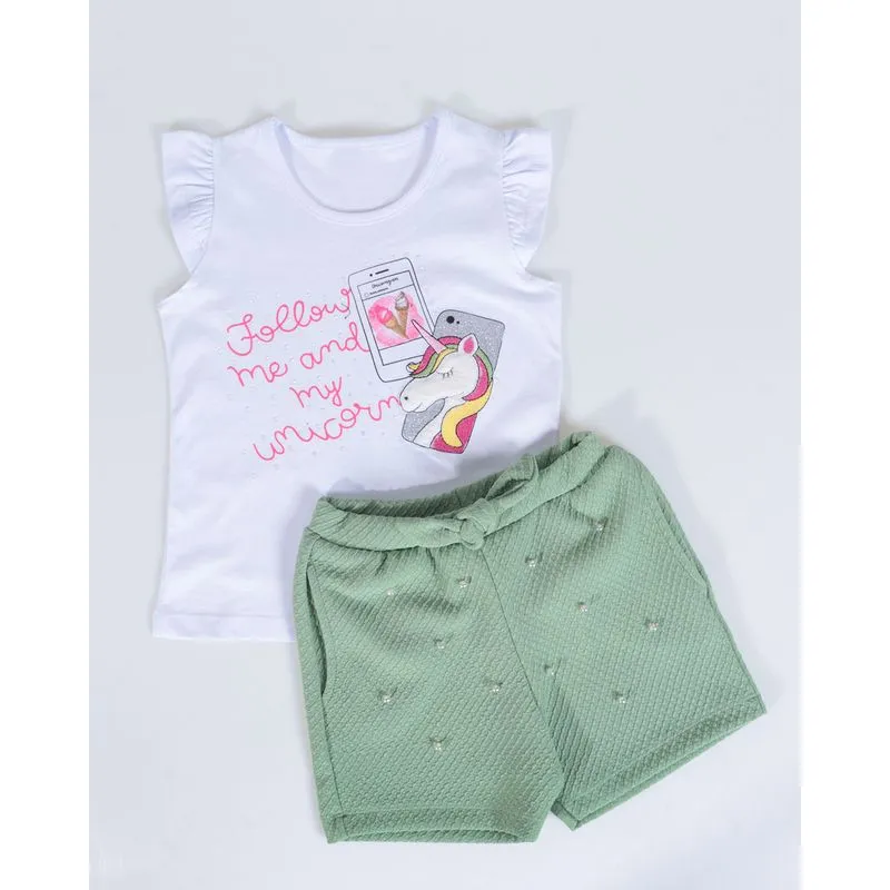 Conjunto Bebê Com Perolas Estampa Unicórnio Branco 1