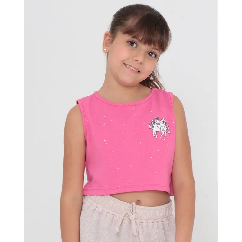 Regata Infantil Estampa Unicórnio Glitter Rosa 6