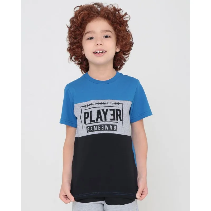 Camiseta Infantil Com Recorte Bordado Game Azul 6