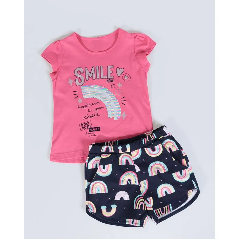 Conjunto Bebê Manga Curta Paetês Reversível Rosa 1