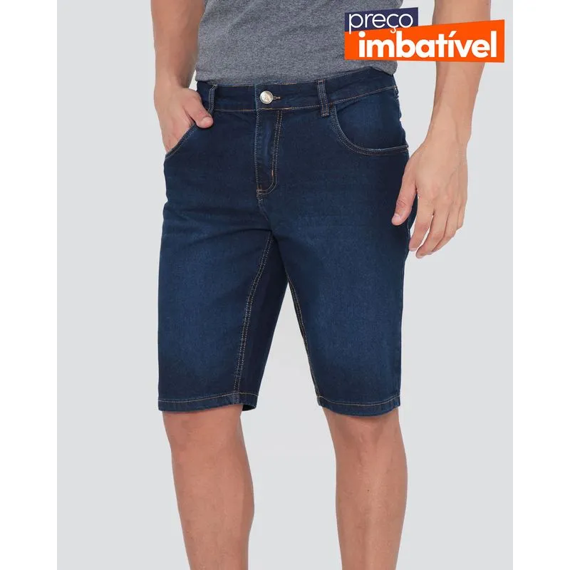 Bermuda Jeans Masculina Reta Básica Azul Escuro 42