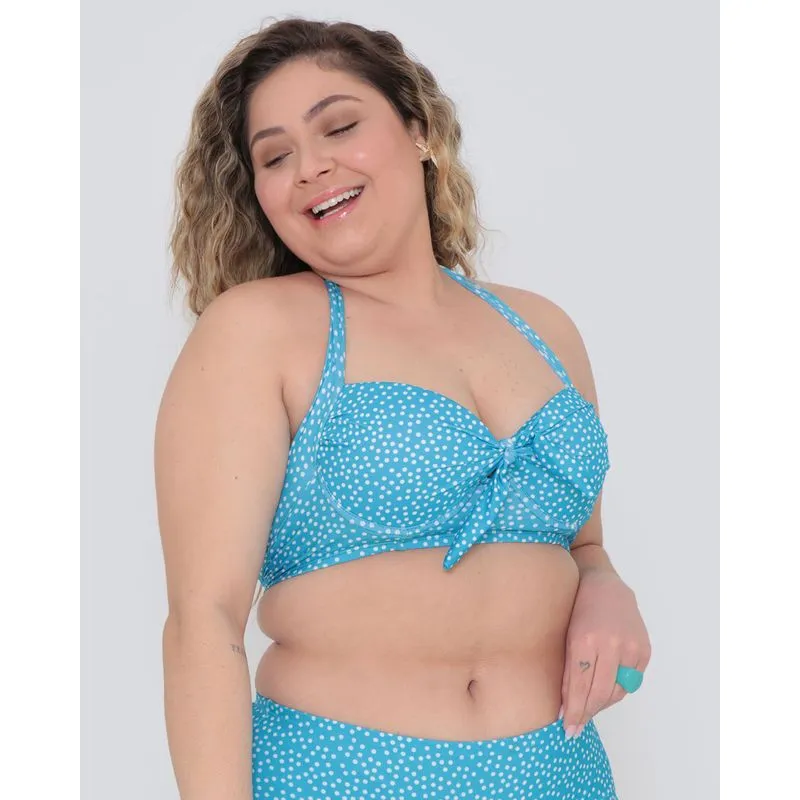Biquíni Avulso Top Frente Única Plus Size Estampa Poá Azul 48