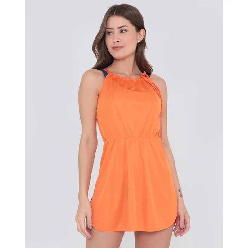 Saída de Praia Vestido Com Amarração Laranja G
