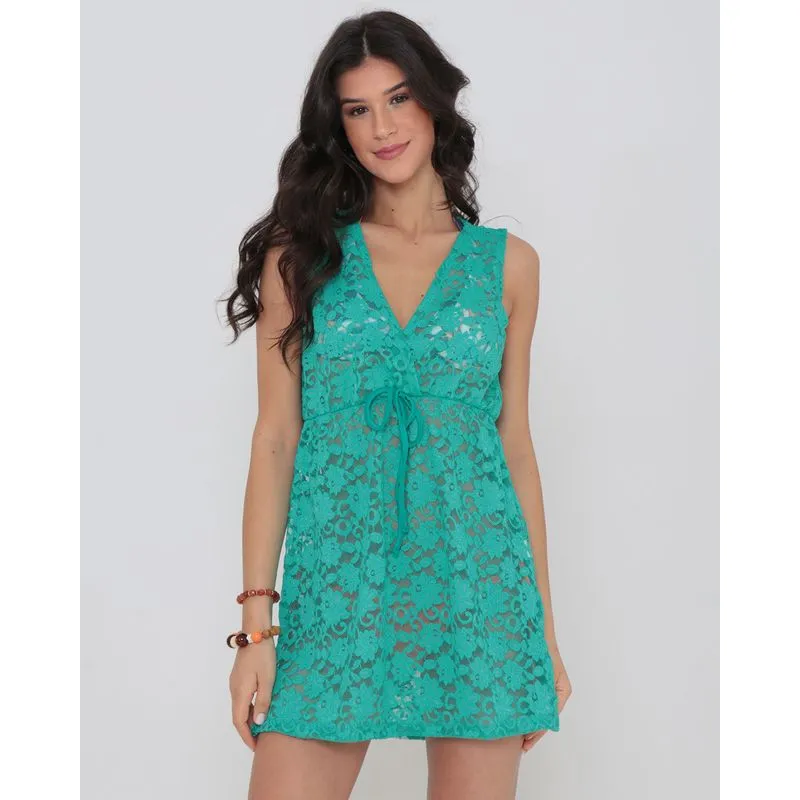 Vestido Saída de Praia em Renda Verde GG