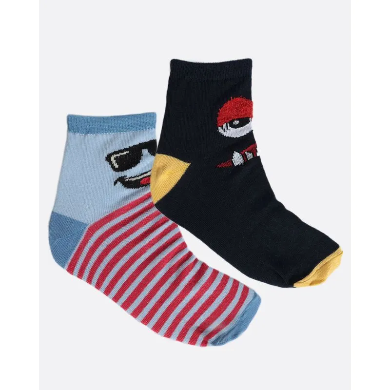 Kit de Meia Infantil 2 Pares Monstrinhos Azul Preta 22 A 25