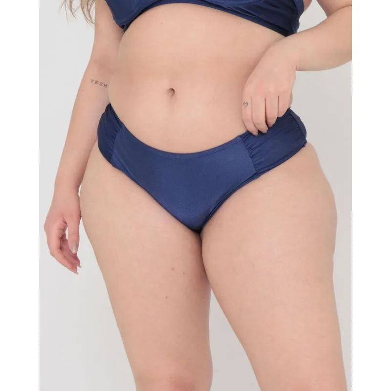 Biquíni Plus Size Franzido Liso Azul Marinho 48