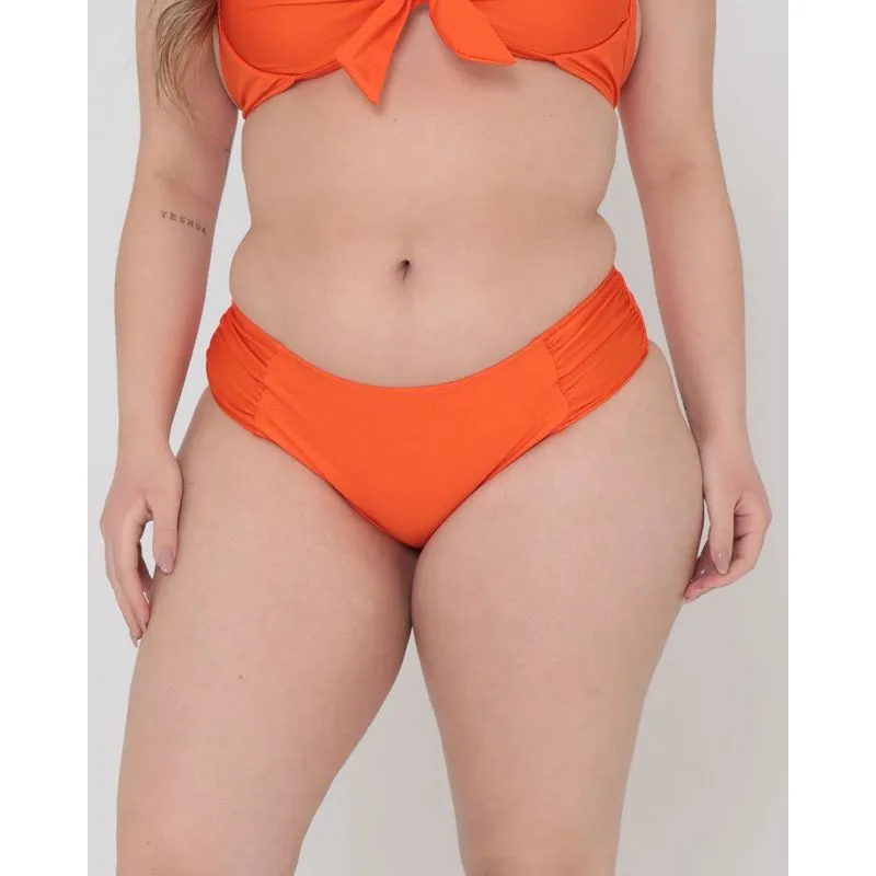 Biquíni Plus Size Franzido Liso Laranja 46