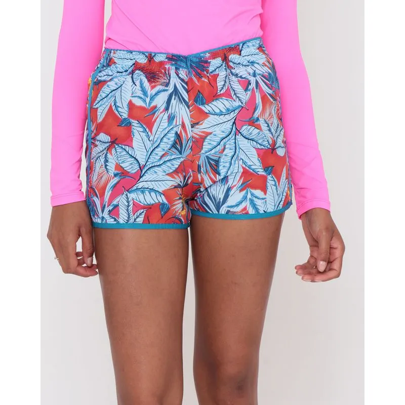 Short Praia Elástico Estampado Floral Azul Claro G