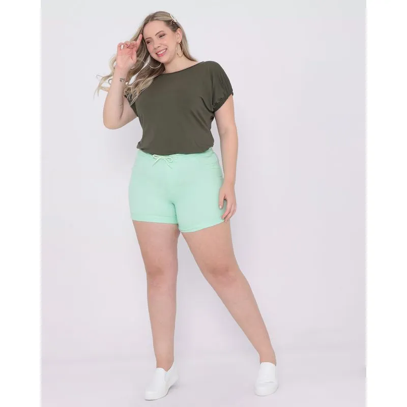 Short Sarja Plus Size Liso Básico Verde Claro 50
