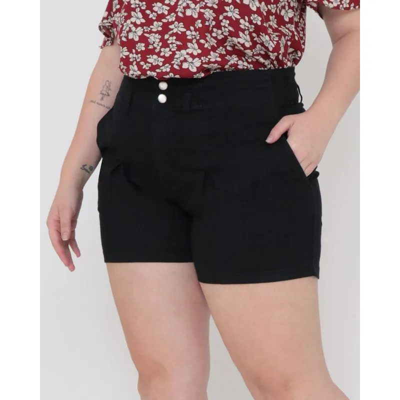 Short Sarja Plus Size Clochard Liso Preto 52