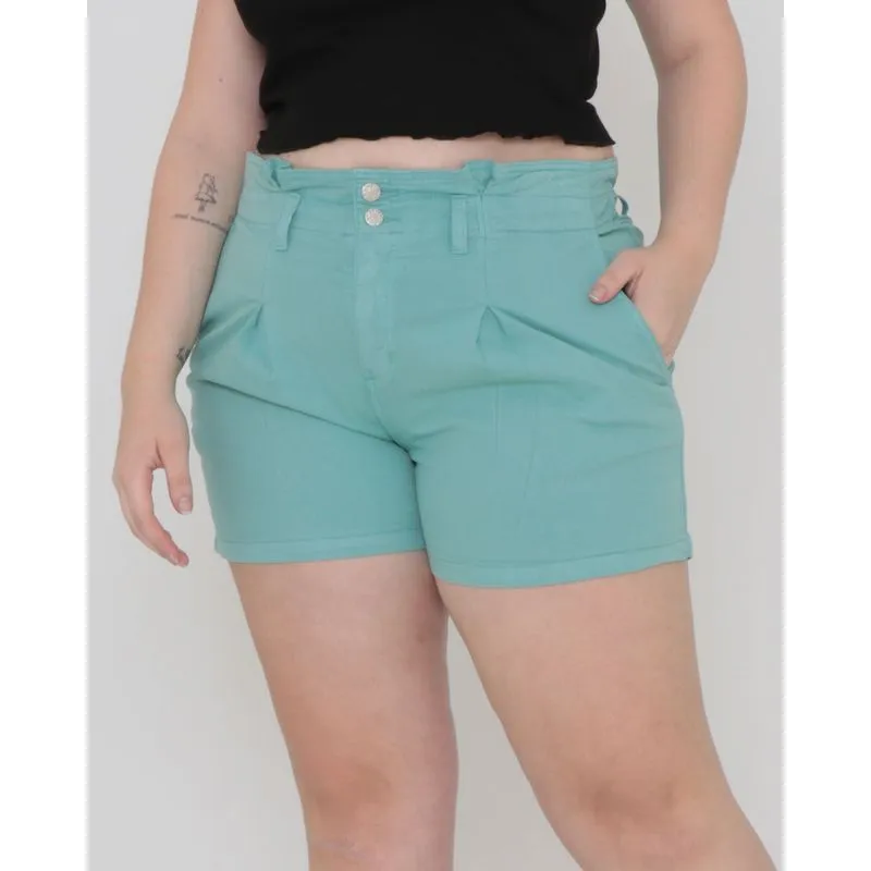 Short Sarja Plus Size Clochard Liso Verde Claro 52