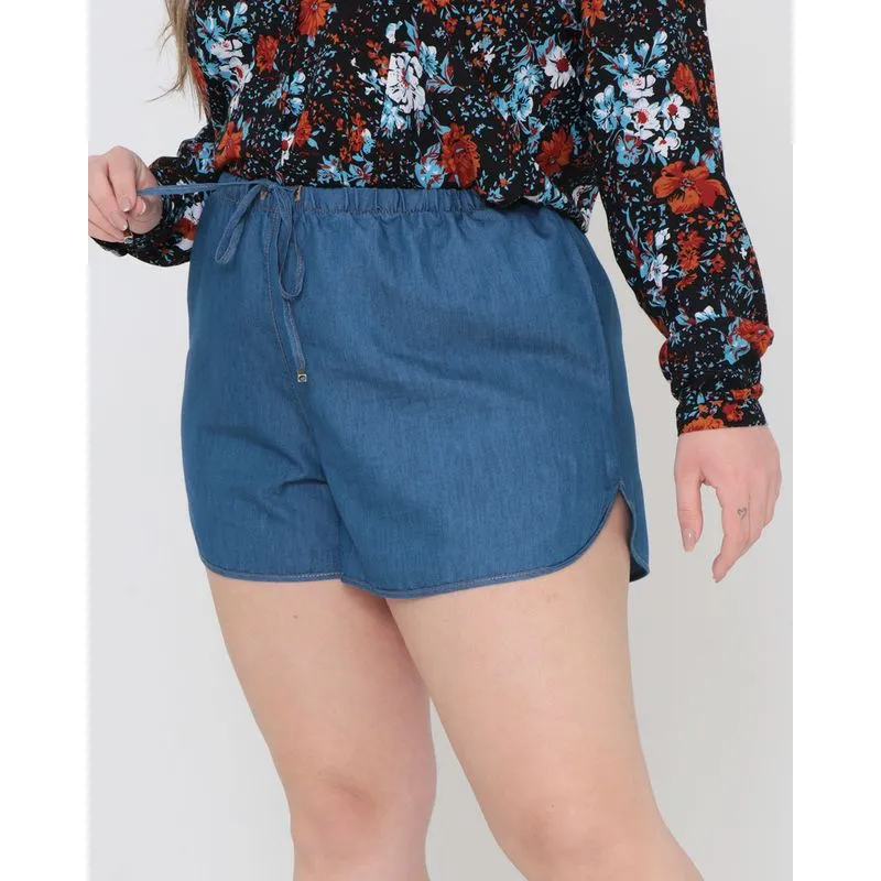 Short Jeans Plus Size Cordão Denim Azul G2