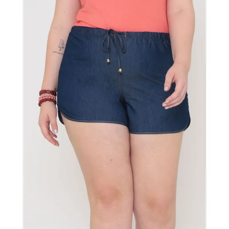 Short Jeans Plus Size Cordão Denim Azul Escuro G2