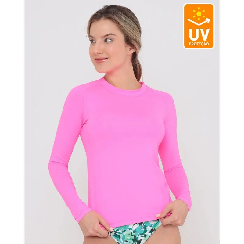 Blusa Manga Longa Com Proteção UV Neon Rosa GG