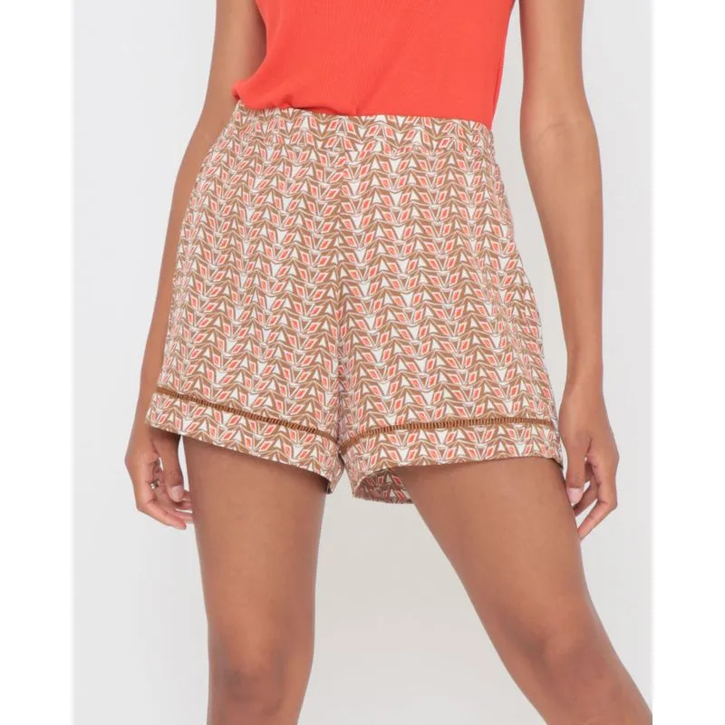 Short Crepe Estampa Geométrica Bege P