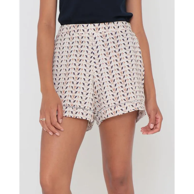Short Crepe Estampa Geométrica Bege Claro GG