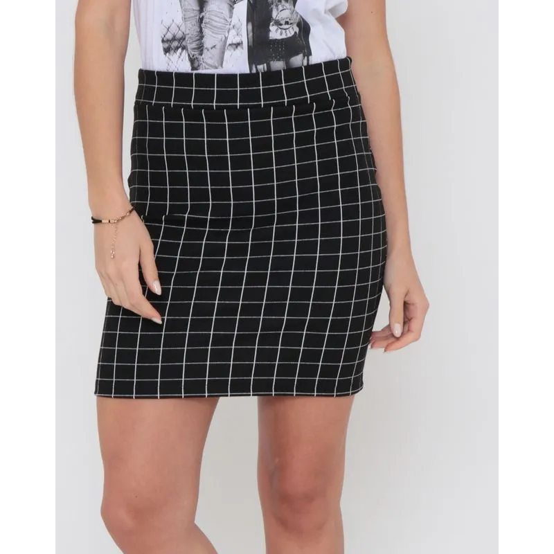 Saia Malha Estampada Grid Preta P