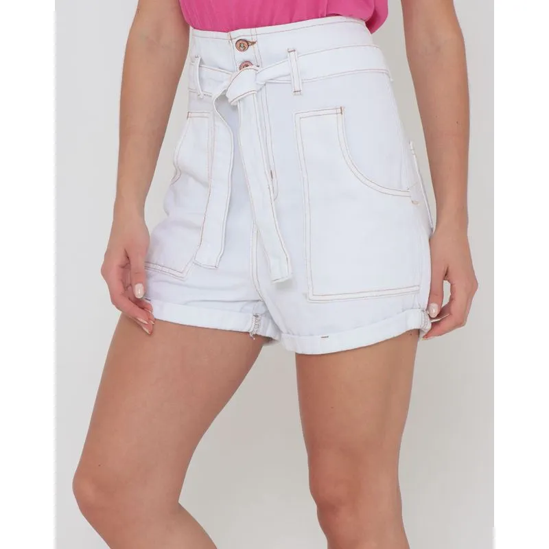 Short Jeans Feminino Amarração Azul Claro 38