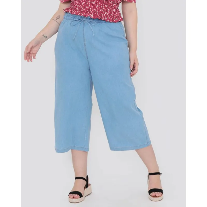 Calça Jeans Plus Size Pantalona Azul Claro 48