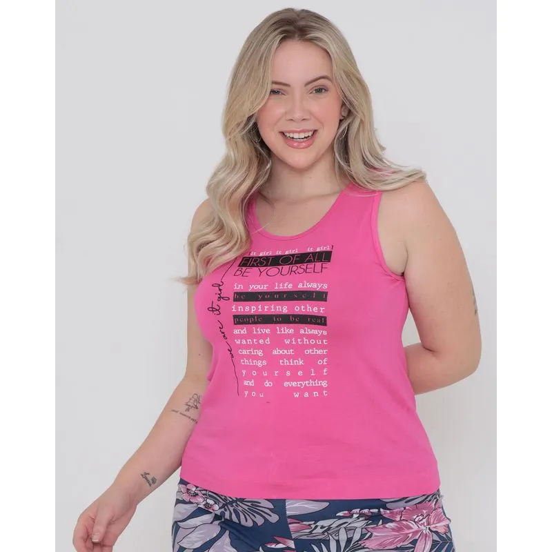 Regata Plus Size Feminina Malha Rosa G2