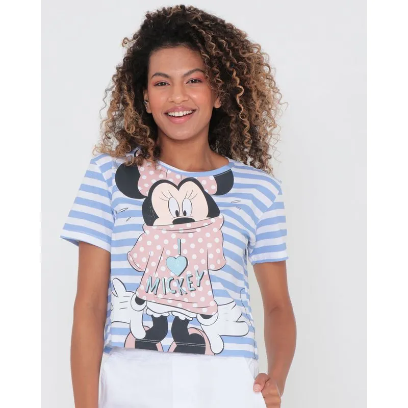 Blusa Cropped Estampa Minnie Mouse Disney Listrada Branca M