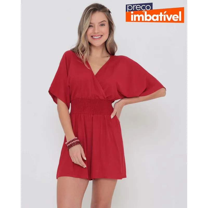 Macaquinho Decote V Lastex Liso Vermelho G