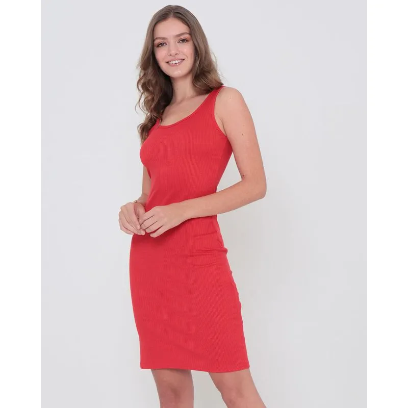 Vestido Malha Canelada Básico Vermelho P