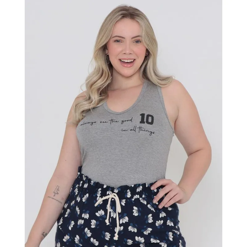 Regata Plus Size Feminina Malha Cinza G2
