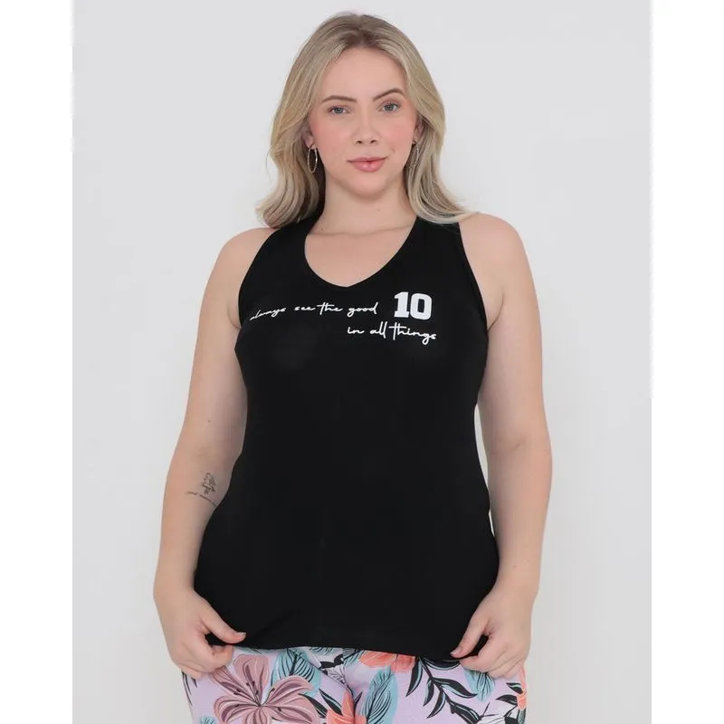 Regata Plus Size Feminina Malha Preta G1