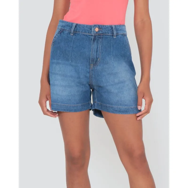Short Jeans Feminino Reto Com Pregas Azul 40