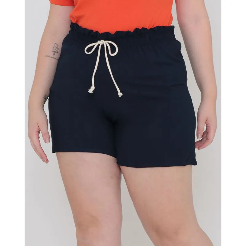 Short Plus Size Cordão Viscose Azul Marinho G2
